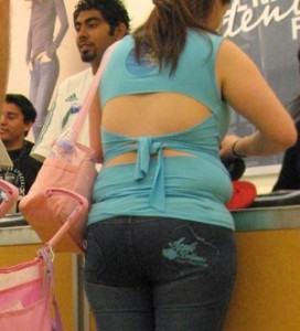 Overweight woman in tight top